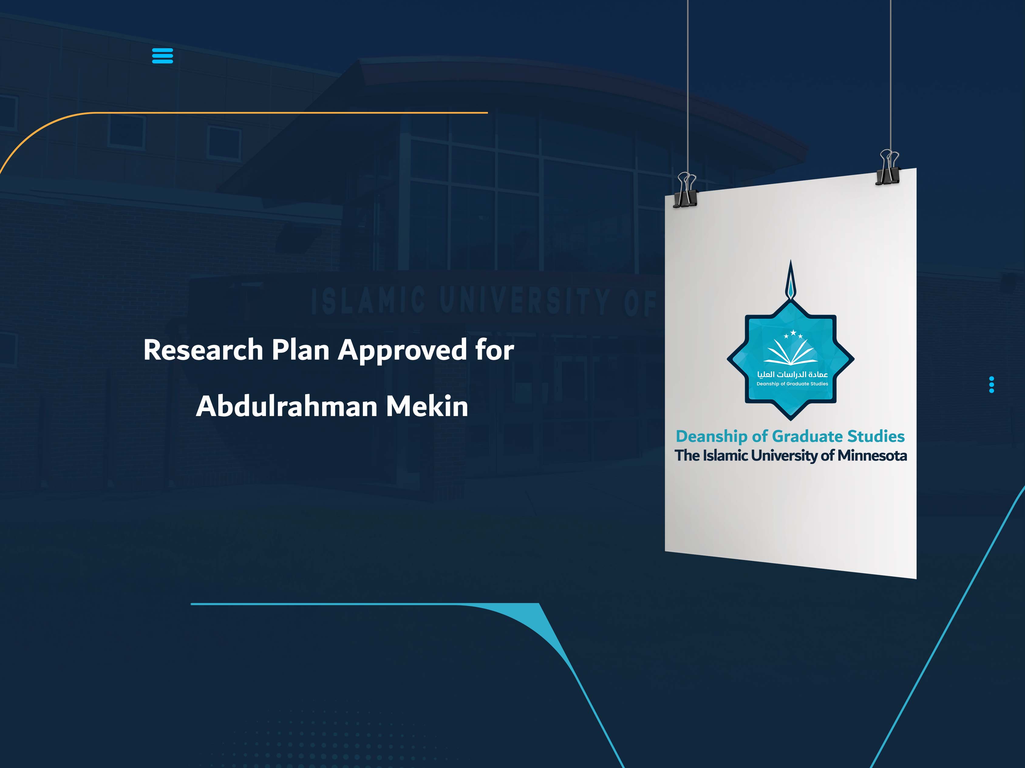 Research Plan Approved for Abdulrahman Mekin